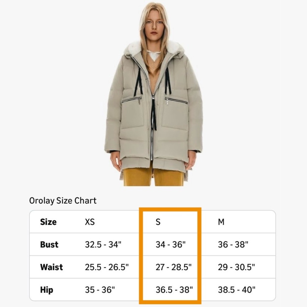 Orolay Beige Duck Down Puffer Jacket Hooded Fleece Lined Side Zip Coat | S | NWT - Picture 7 of 9